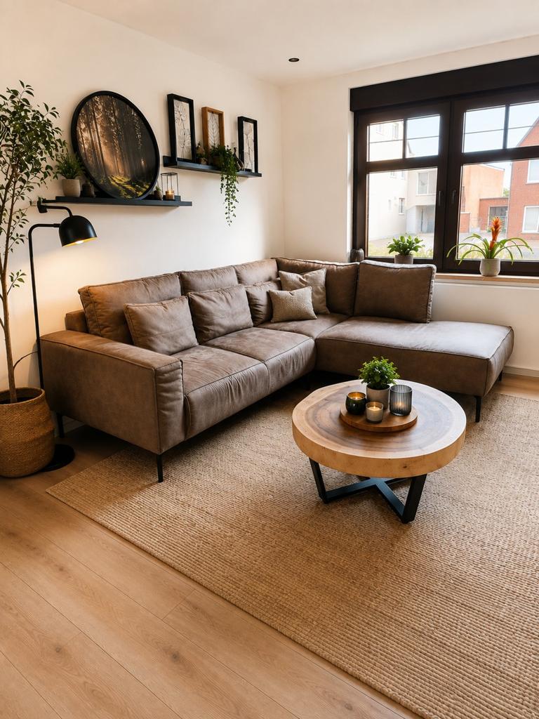 Moderne hoeksofa taupe/bruine kleur, Huis en Inrichting, Ophalen, Gebruikt
