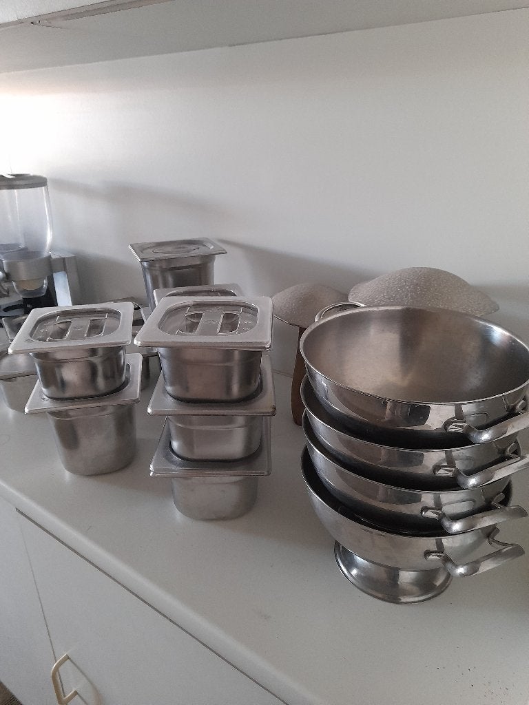 Assortiment inox opbergpotten saladebar, Pot de stockage, Comme neuf, Alessi, Autres matériaux