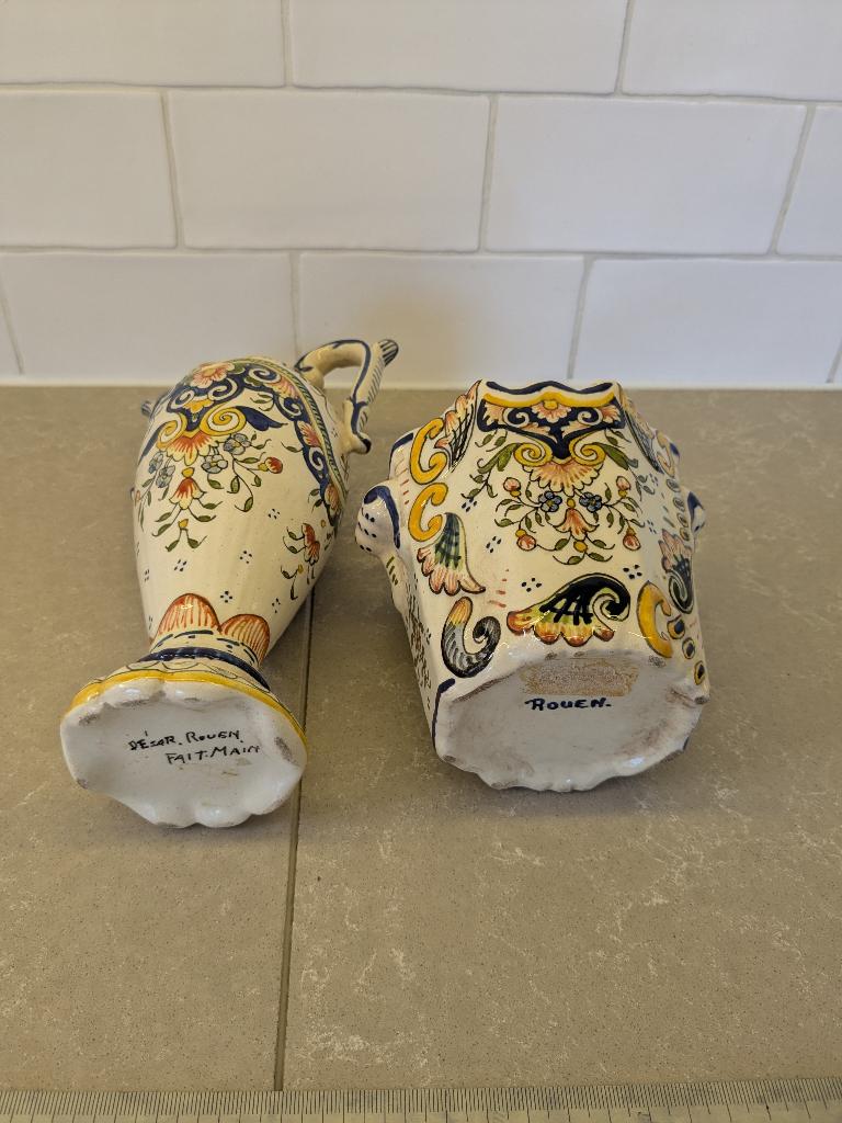 Keramische vaas en pot “Rouen” handgeschilderd (set), Ophalen of Verzenden