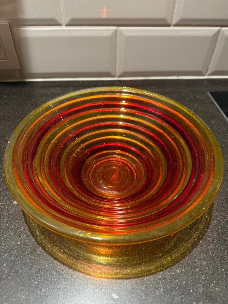 Vintage Handgeblazen Glazen schaal – Murano Stijl Swirl, Ophalen