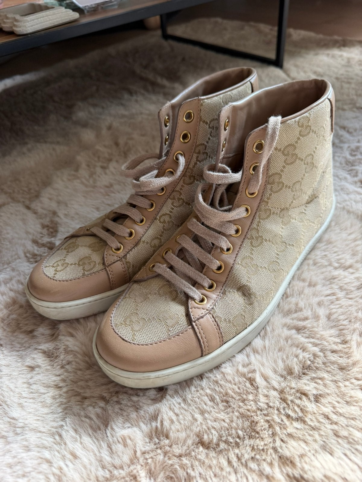 Gucci GG Canvas High-Top Sneakers beige, Enlèvement ou Envoi, Porté