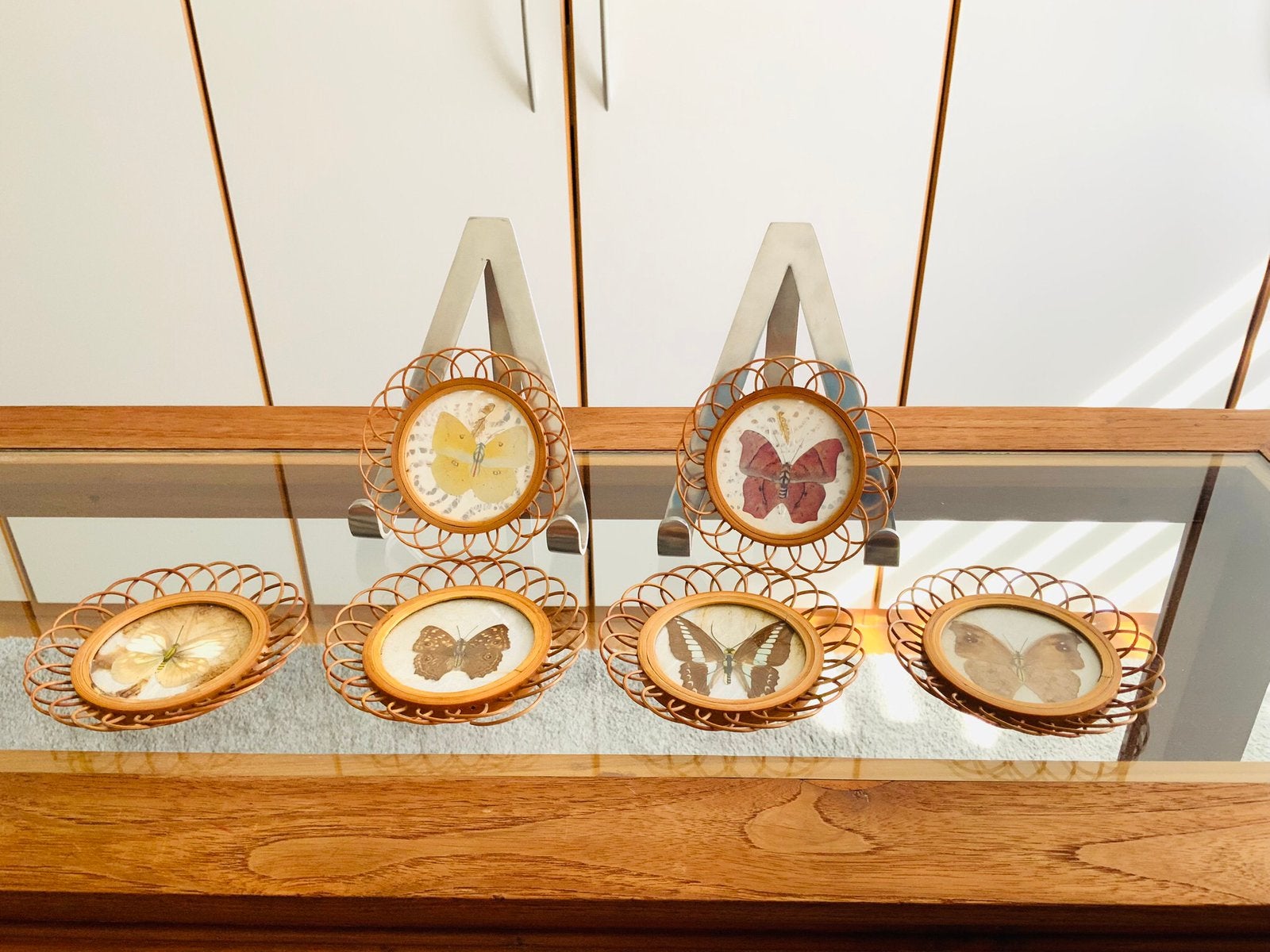 Vintage 6 sous verres papillons impeccable, Enlèvement, Comme neuf