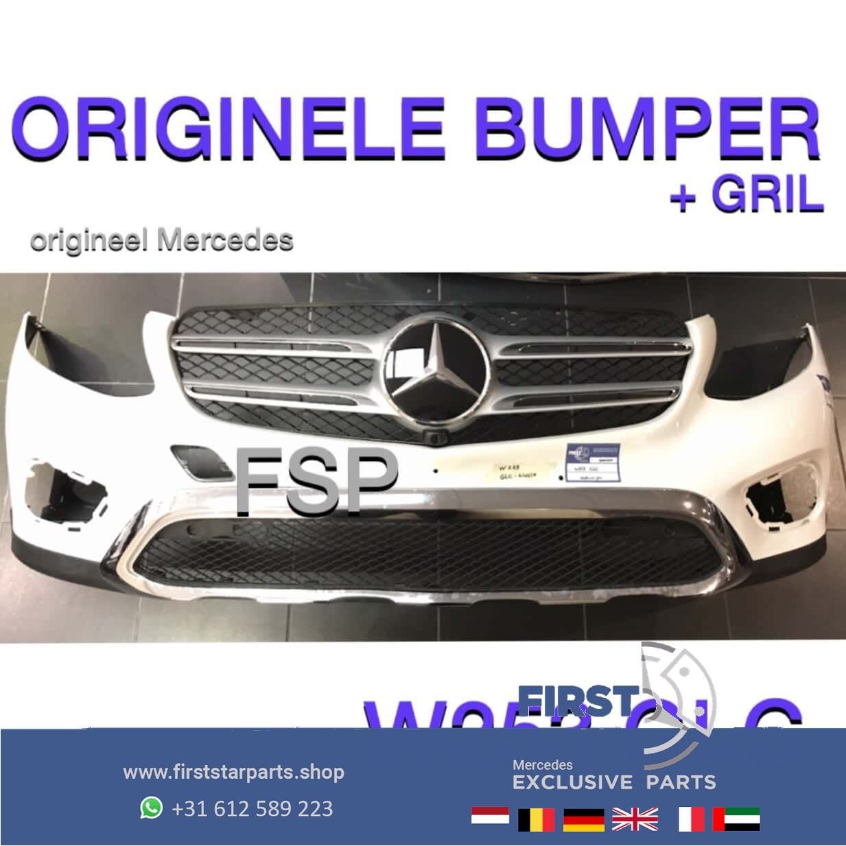W253 C253 GLC Voorbumper + Gril Origineel Mercedes 2015-2019, Gebruikt, -, Voor, Ophalen of Verzenden