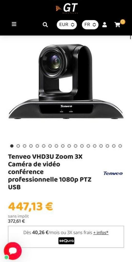 Caméra conférence PTZ Tenveo VHD3U–Full HD 1080p–Zoom 3x–USB, Informatique & Logiciels, Webcams, Enlèvement ou Envoi, Neuf