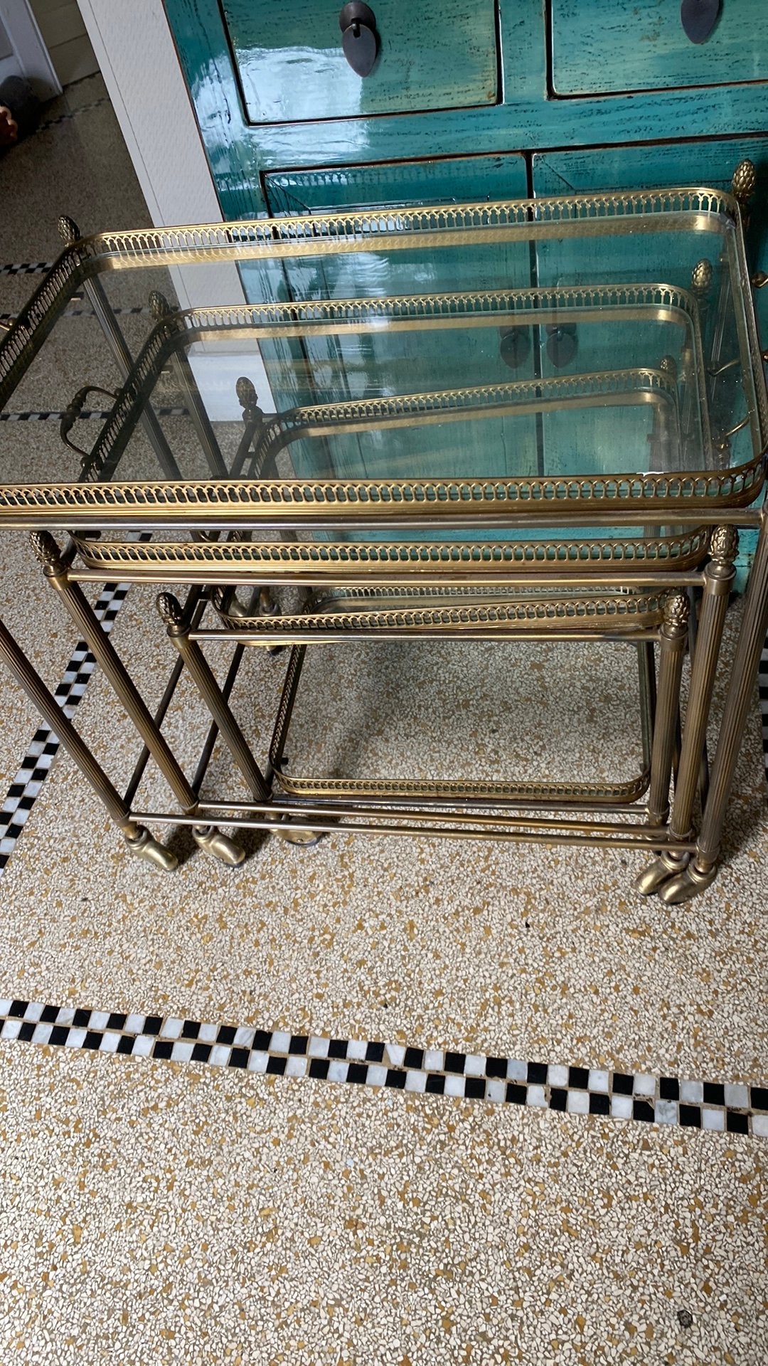 Tables gigognes, 50 – 75, Verre, Vintage, 50 à 100 cm
