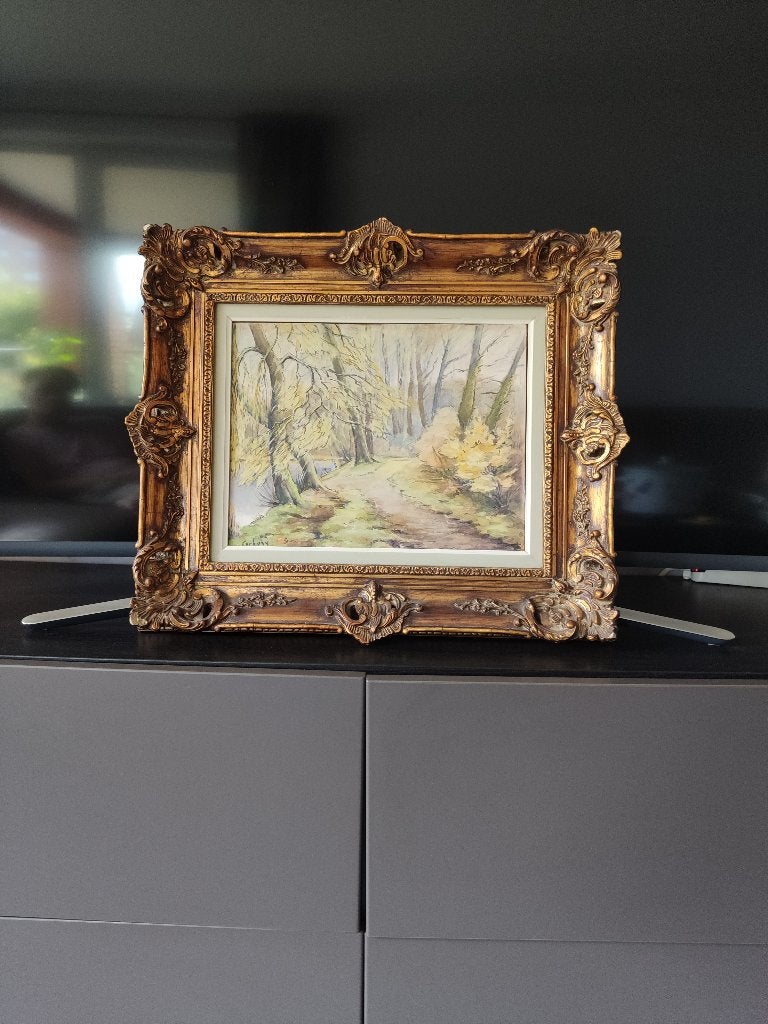 peinture paysage de forêt - Cadre doré orné (Signé Corbugy), Antiquités & Art, Art | Peinture | Classique, Enlèvement, Classique