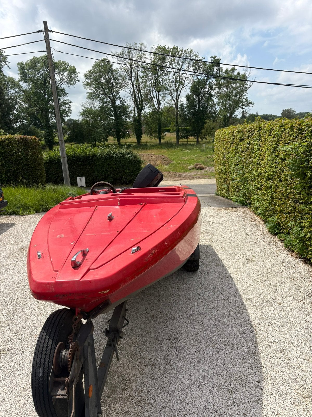 Rode speedboot met aanhangwagen, Watersport en Boten, Speedboten, Ophalen, Gebruikt