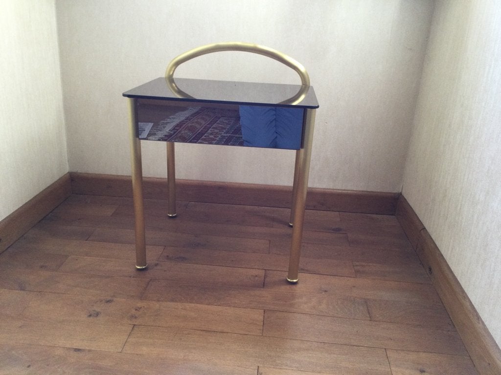 Design bijzettafeltje in spiegelglas en met lade., Minder dan 55 cm, Modern, Rechthoekig, Ophalen