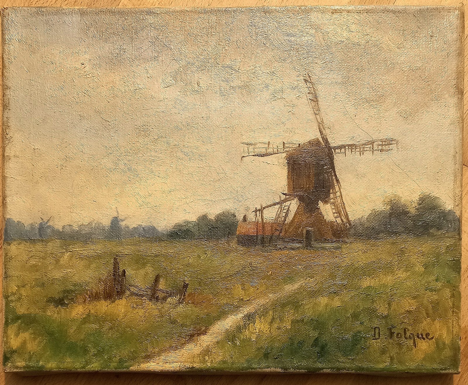 Olieverf op doek. Landschap. 21×27cm, Antiek en Kunst, Kunst | Schilderijen | Klassiek, Landschap, Doek