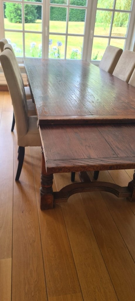 Massief eikenhouten tafel met uitschuifbare verlengstukken, Ophalen, Zo goed als nieuw, Table du début du XXe siècle en chêne massif