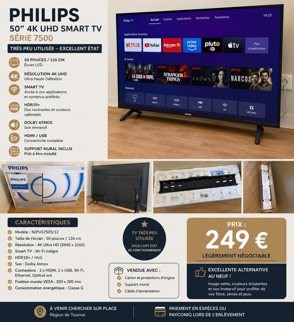 PHILIPS 50-INCH SMART-TV MET 4K UHD, Ophalen, Zo goed als nieuw, Tv en Weergevers