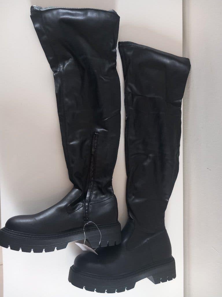 *nieuw* knielaars chunky cleated boot Punk Goth bottine, Hoge laarzen, Zwart, Nieuw, Ophalen of Verzenden