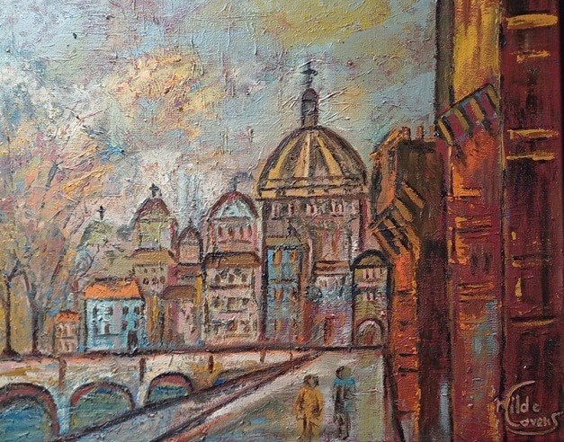 Kunsthandel Gennep - "Tiber Rome", Antiquités & Art, Art | Peinture | Moderne, Enlèvement ou Envoi, Signé, Peinture à l'huile