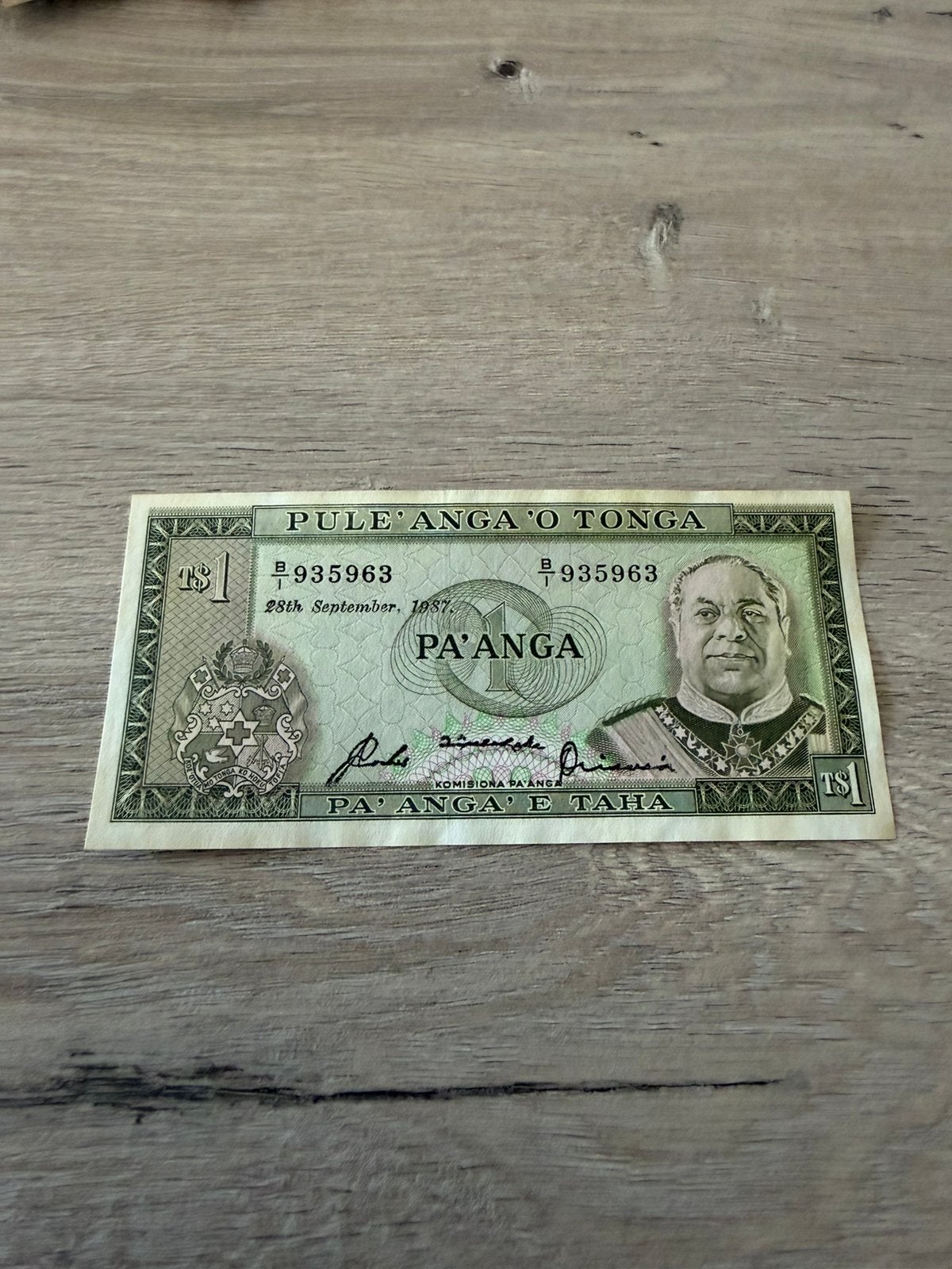 Ancien billet des Tonga de 1987, Enlèvement ou Envoi