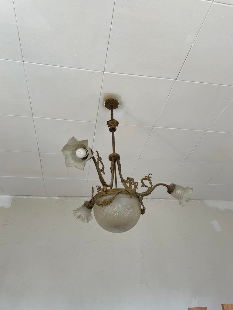 Lustre Montgolfière ancien – Style Empire / Louis XVI, Ophalen, Zo goed als nieuw, Glas
