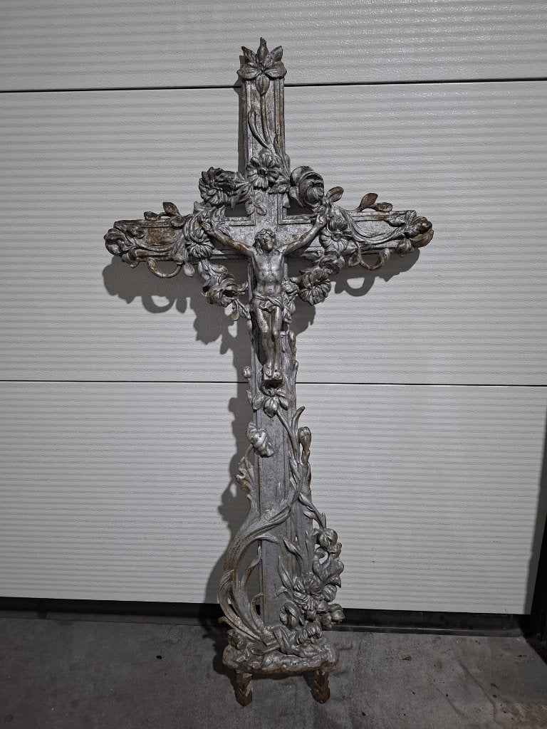 Croix funéraire en fonte, croix de campagne, française, 1924, Antiquités & Art, Enlèvement