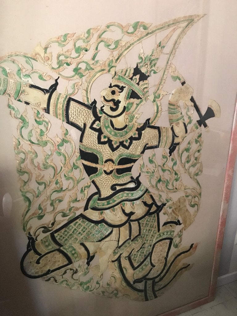 Indonesisch krijger  op linoleum uitgesneden en achter glas, Sous verre, Portrait ou Personnes, Expressionniste, Enlèvement