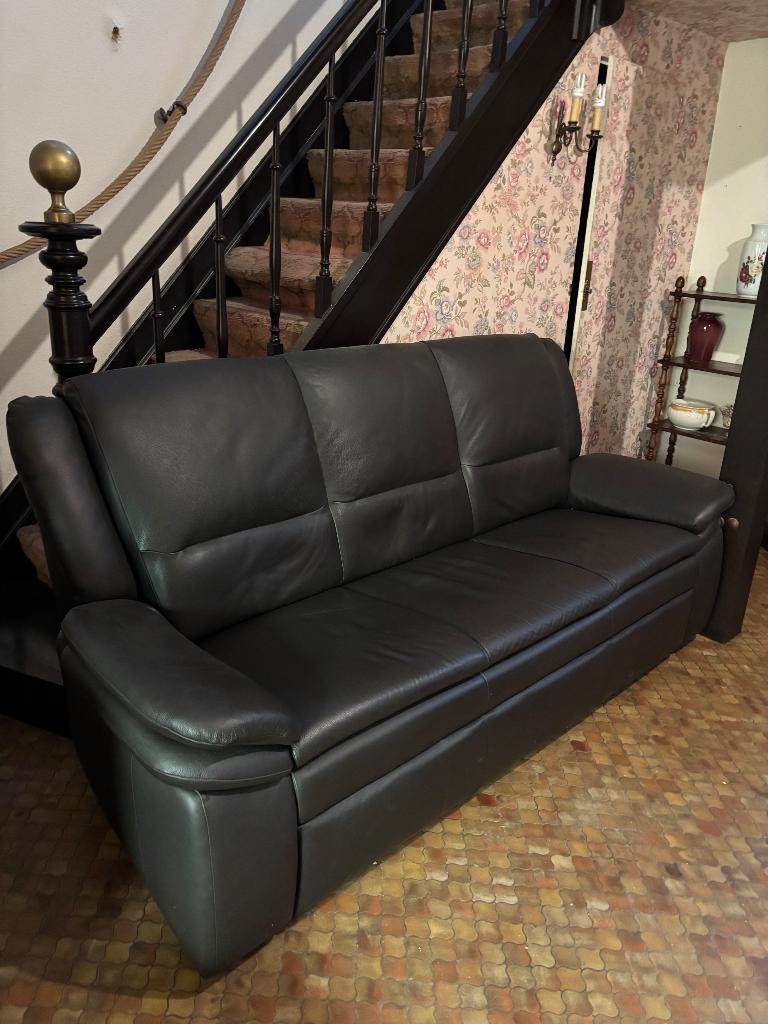 Canapé en cuir noir, Maison & Meubles, 200 à 250 cm, Banc droit, Comme neuf, Enlèvement