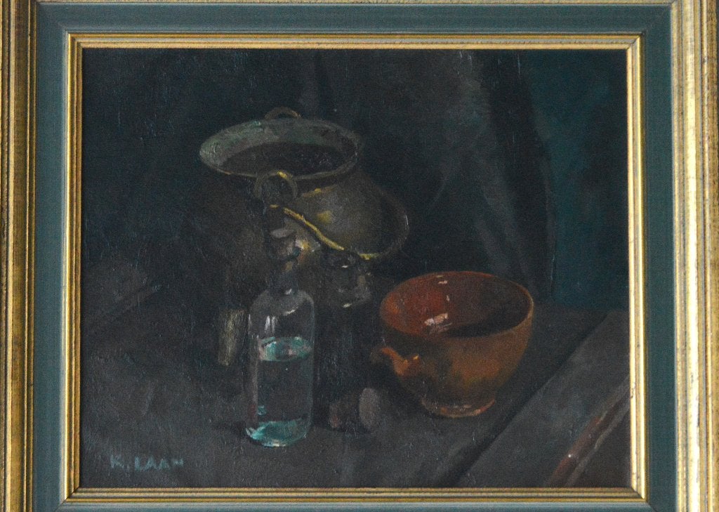 Stilleven, olie op doek. Door; K.  Laan., Antiquités & Art, Art | Peinture | Classique, Enlèvement, Signé, Nature morte, Toile