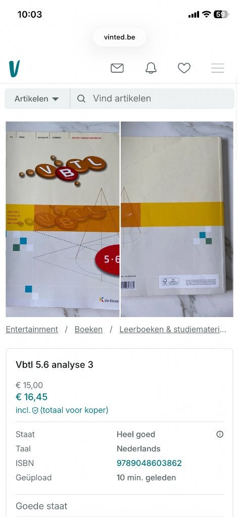 Vbtl 5.6 analyse 3 verloop van functies, Boeken, Ophalen, Zo goed als nieuw