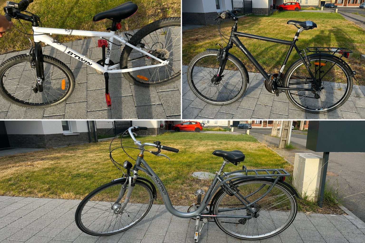 LOT DE 3 VÉLOS – PRÊTS À ROULER – 230 €, Vélos & Vélomoteurs, Vélos | Vélos pliables, Enlèvement, Comme neuf