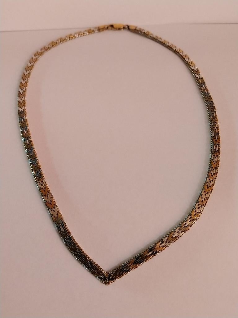 VINTAGE COLLIER EN ARGENT 925 ET OR VERMEIL D' ITALIE, Enlèvement ou Envoi, Or, Comme neuf, Avec strass