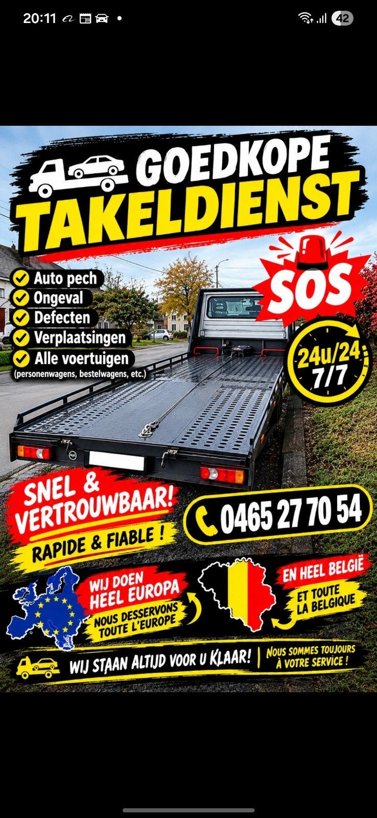 ️goedkoop takeldienst 24h/24 7/7️, Ophalen of Verzenden