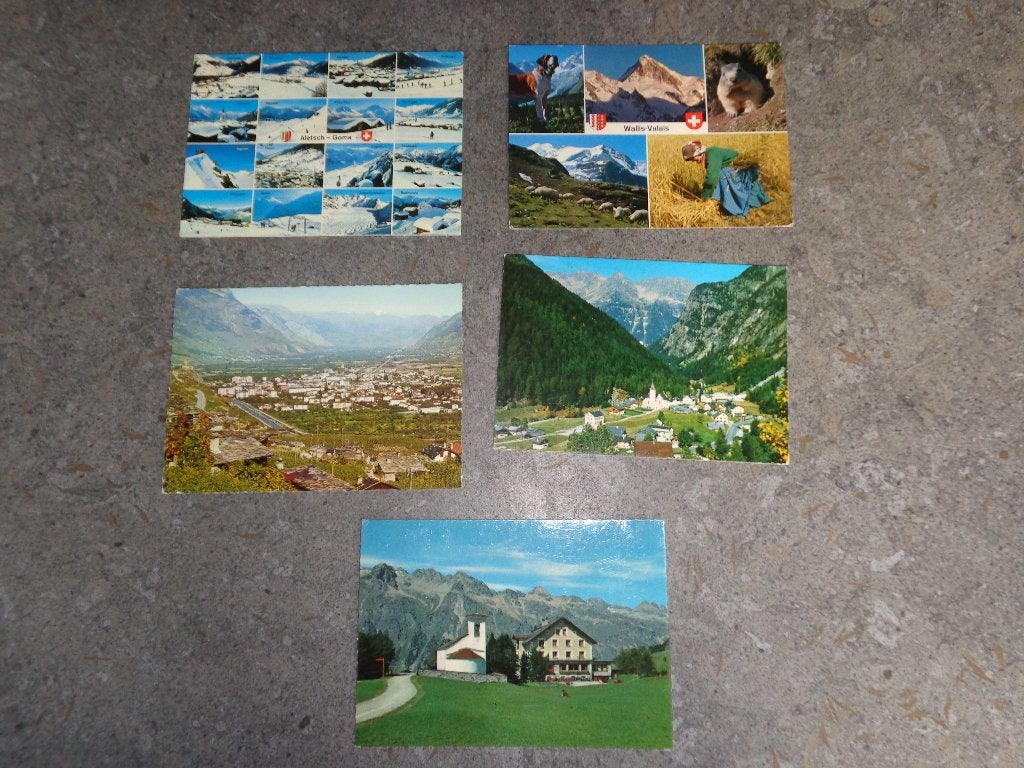 5 anciennes cartes postales couleur de Suisse, Collections, Enlèvement