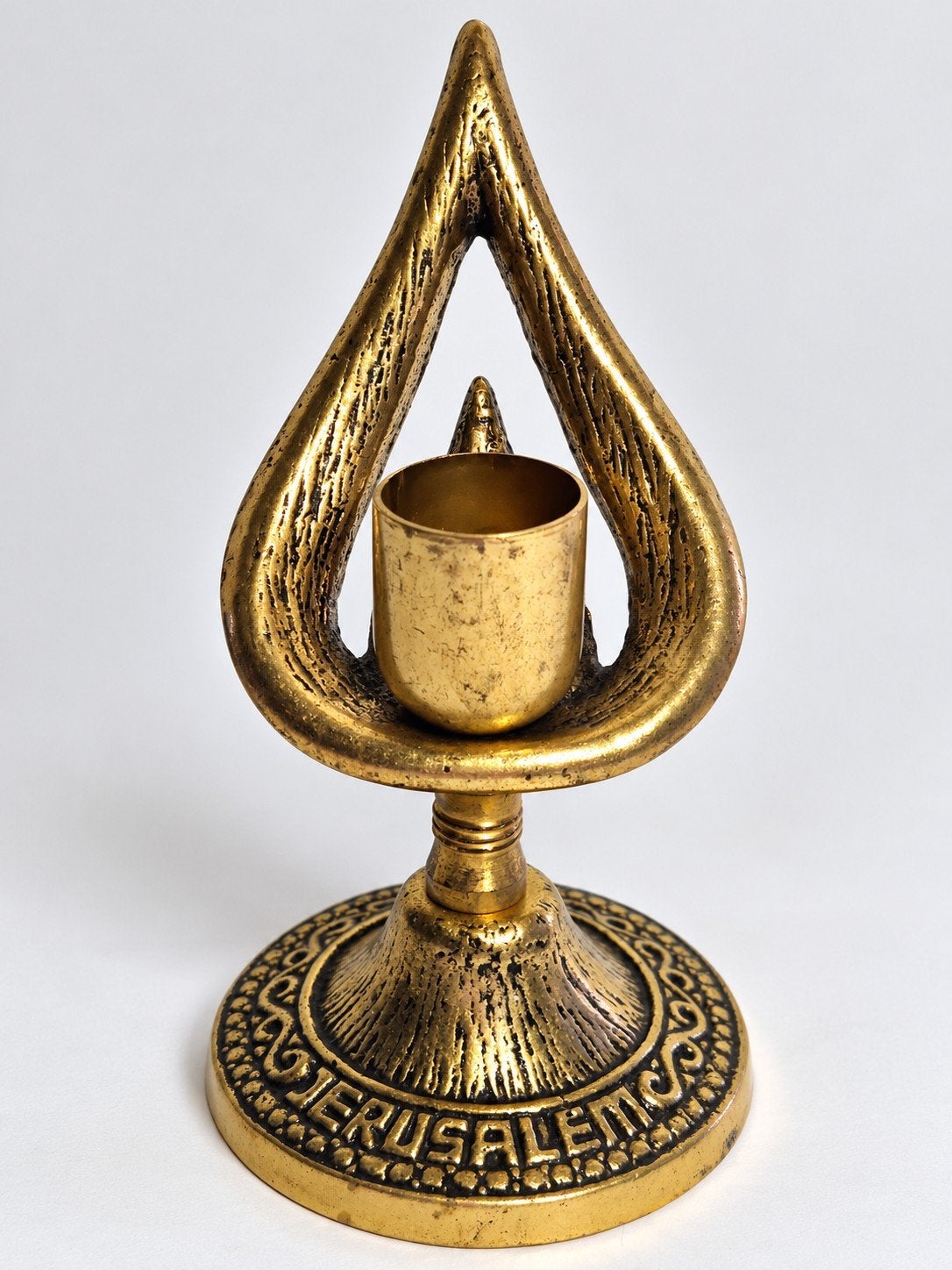 Vintage Jerusalem kandelaar– messingkleurig metaal – Israël, Ophalen of Verzenden, Koper of Brons