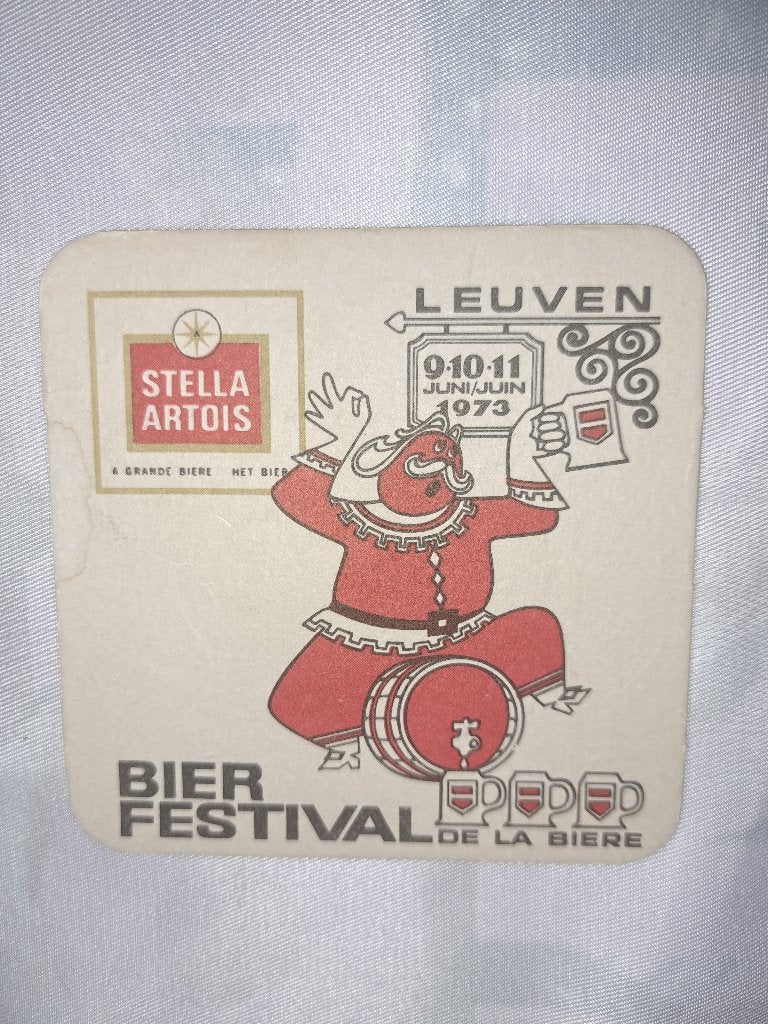 Bierviltje brouwerij Stella Artois -Bierfestival Leuven 1973, Collections, Enlèvement ou Envoi, Comme neuf, Sous-bock, Stella Artois