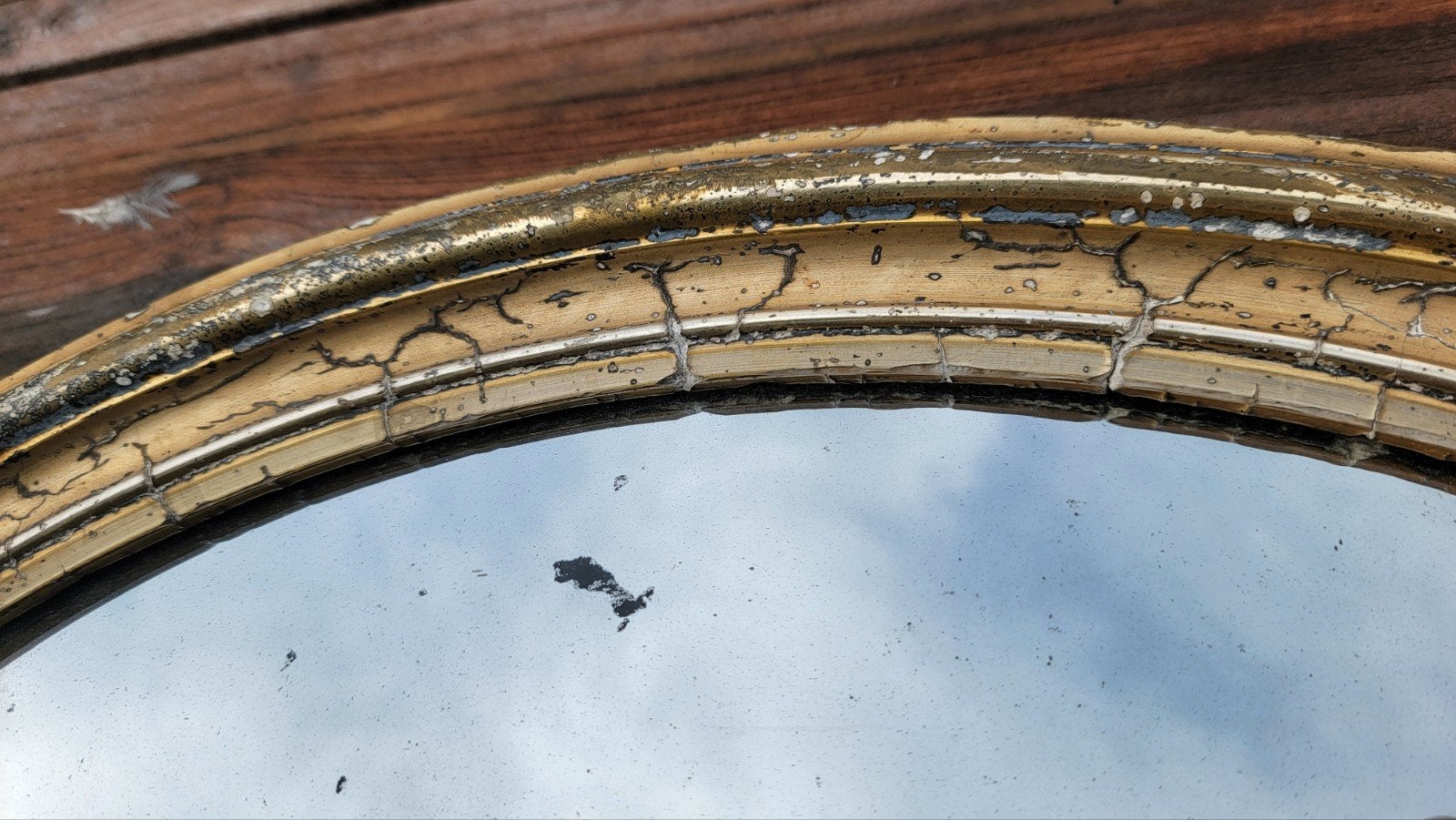 Miroir ovale en bois et stuc doré - Style Louis XVI / XIXe, Enlèvement, Ovale, 50 à 100 cm, Moins de 100 cm