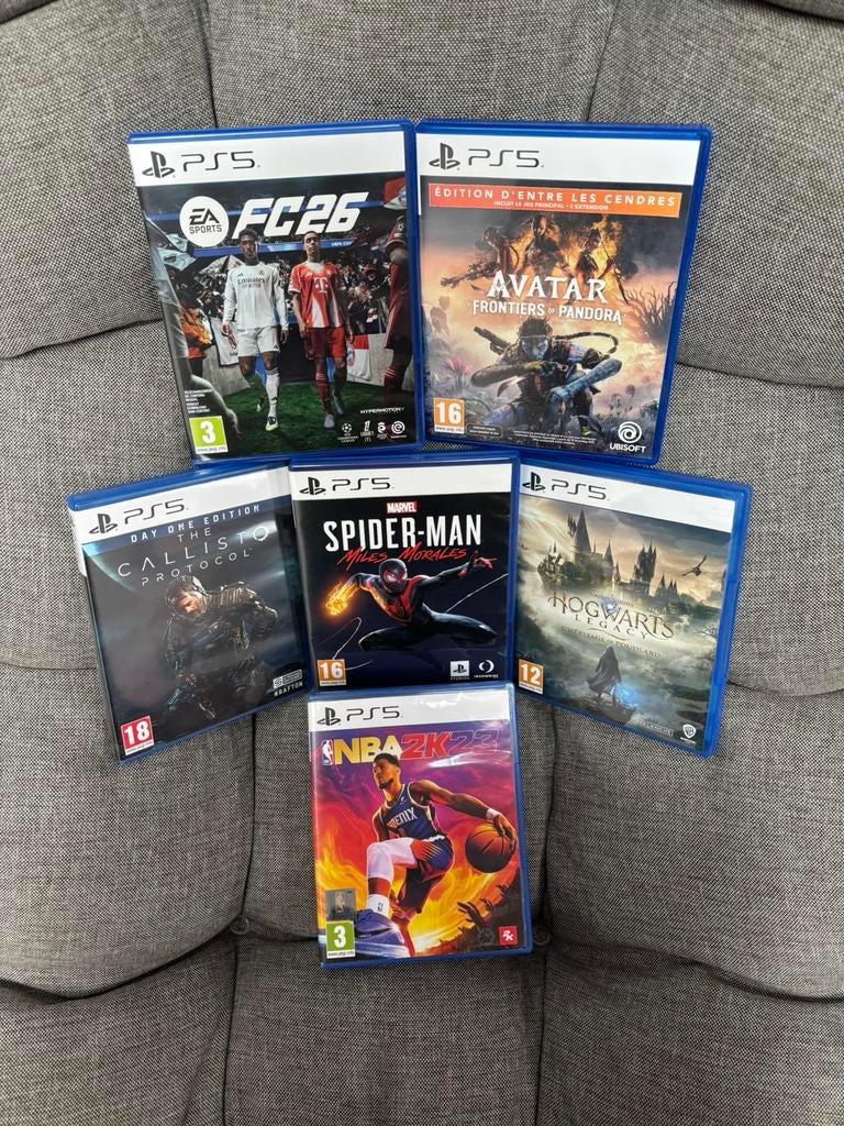 Pakket van 6 PS5 Avatar FC26 Spiderman-spellen, Games en Spelcomputers, Games | Sony PlayStation 5, Ophalen of Verzenden, Zo goed als nieuw