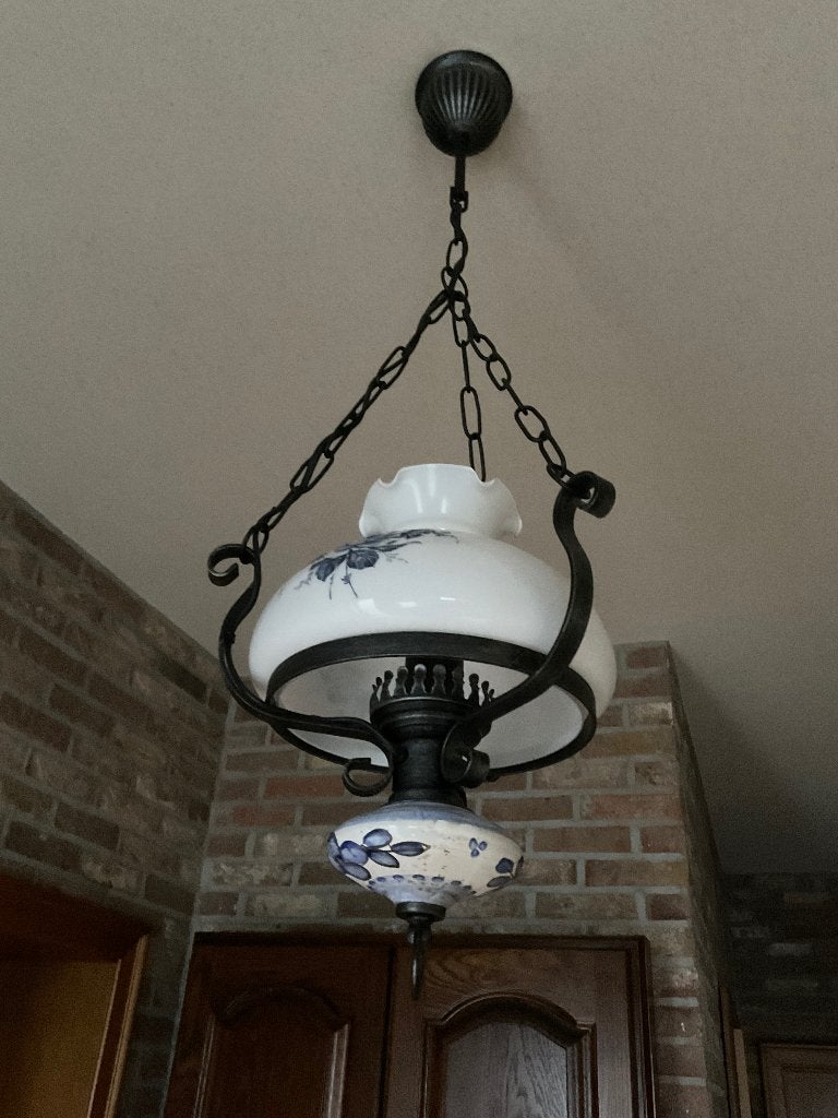 Hanglamp met bloemmotief, Ophalen, Gebruikt, Glas