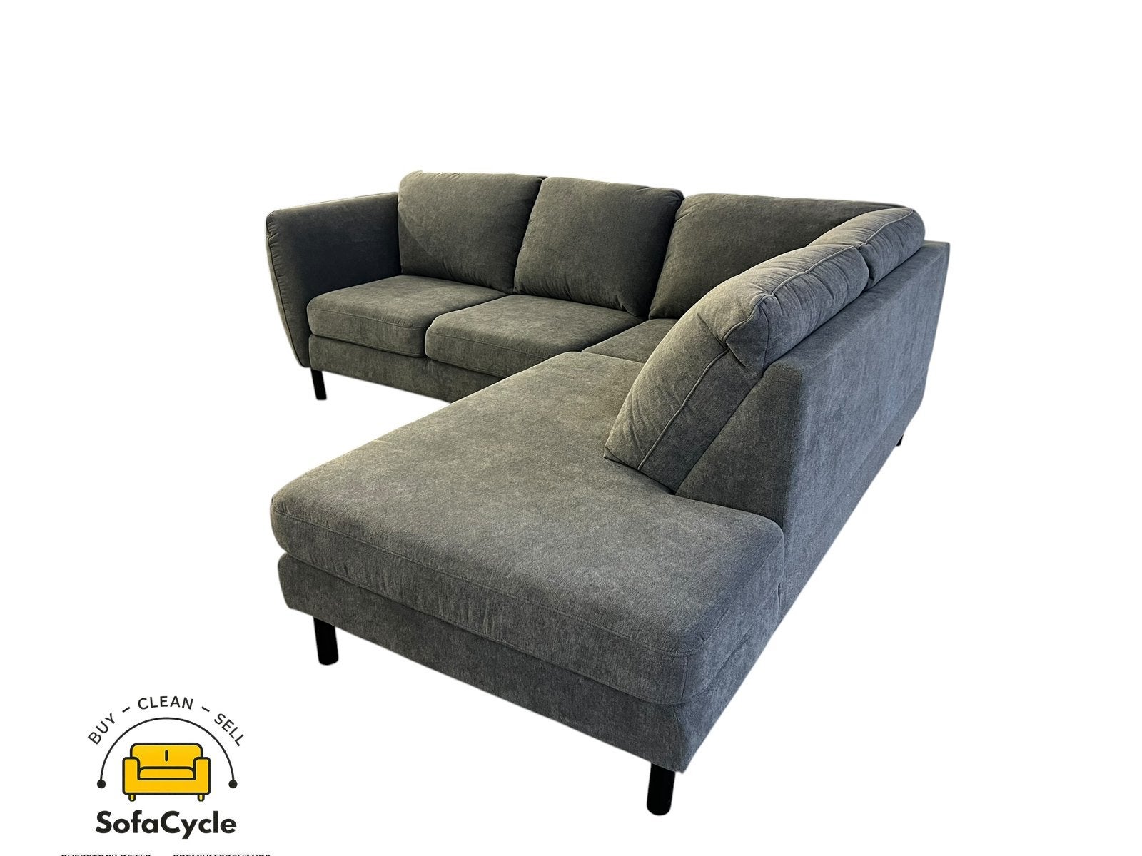 Chaise d'angle spacieuse en tissu gris, angle R — overstock, Enlèvement ou Envoi, Comme neuf, SofaCycle, Tissus