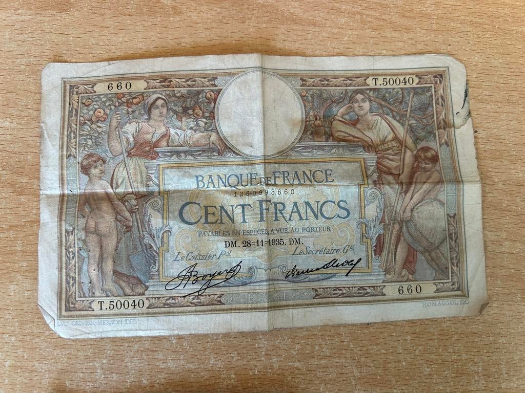 Oud frans bankbiljet 100 Francs 1937, Ophalen, Frankrijk, Setje