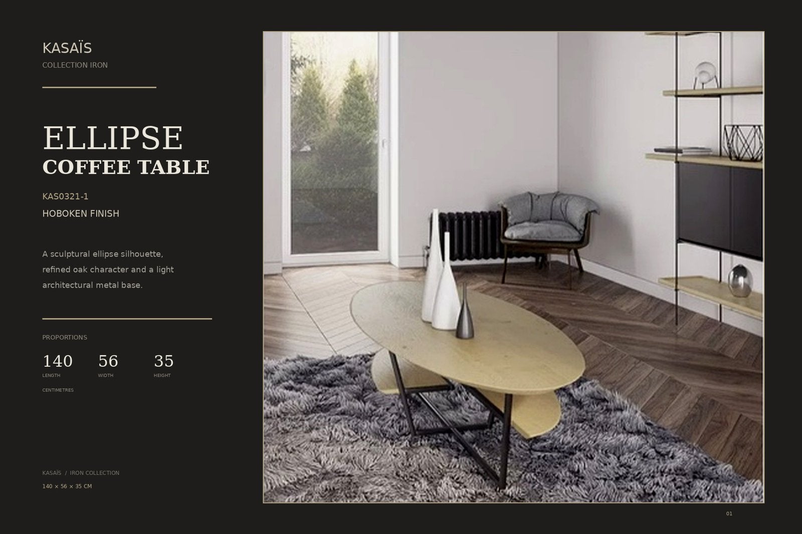 Kasaïs collection iron table en bois, Ophalen, Gebruikt, Eikenhout