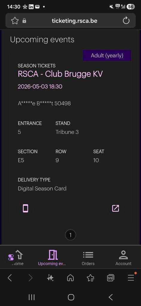 RSC ANDERLECHT KV CLUB BRUGES  3/5/26 18.30, Tickets en Kaartjes