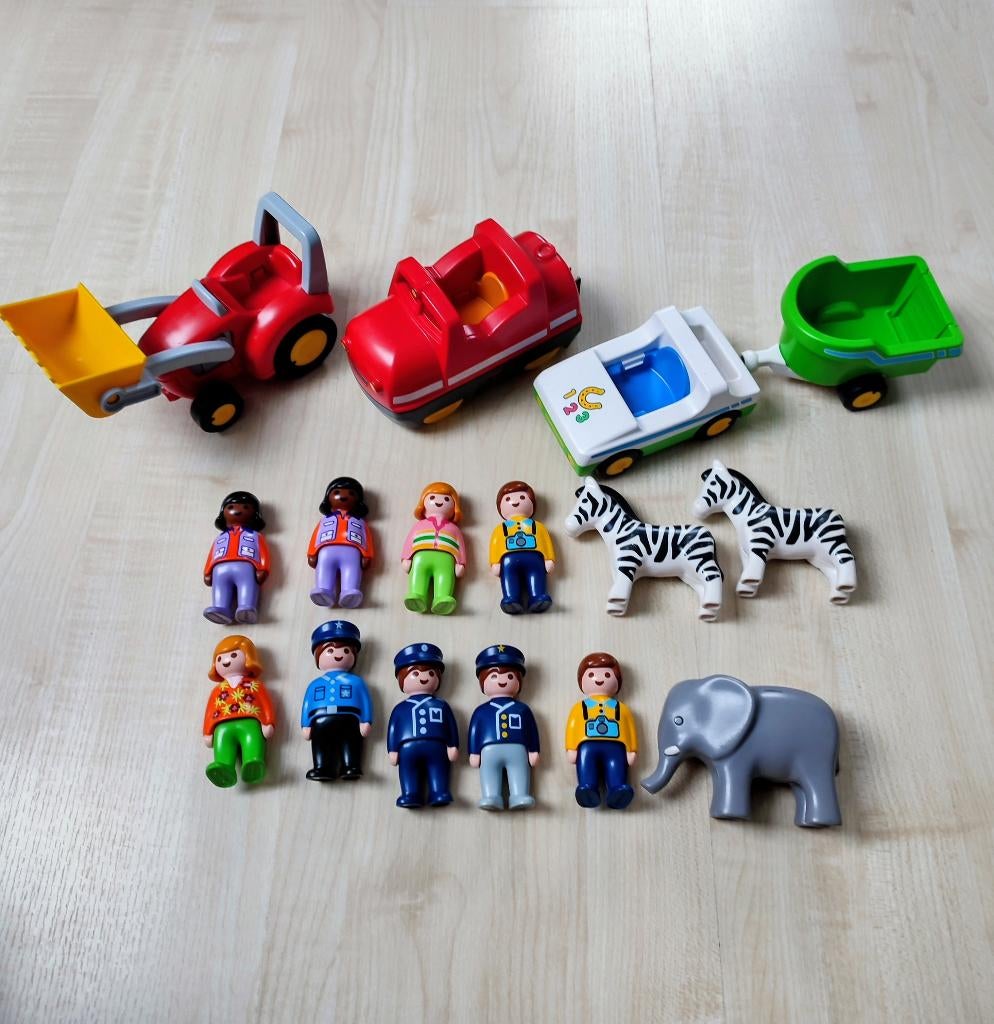 Duplo 123 : 9 poupées, jeep, remorque, tracteur, animaux,..., Utilisé, Duplo, Autres types, Enlèvement ou Envoi