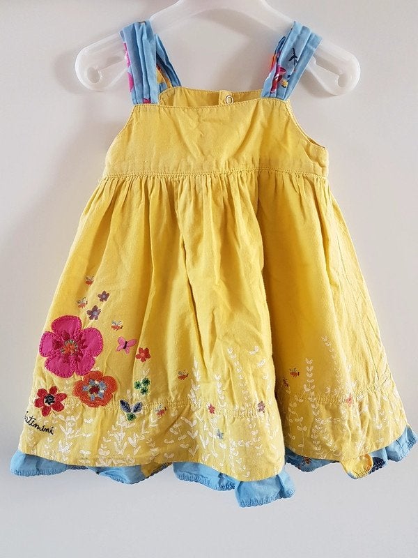 CATIMINI - Robe jaune et bleue, fleurs - T.12 mois/74cm, Catimini, Robe ou Jupe, Enlèvement ou Envoi, Utilisé