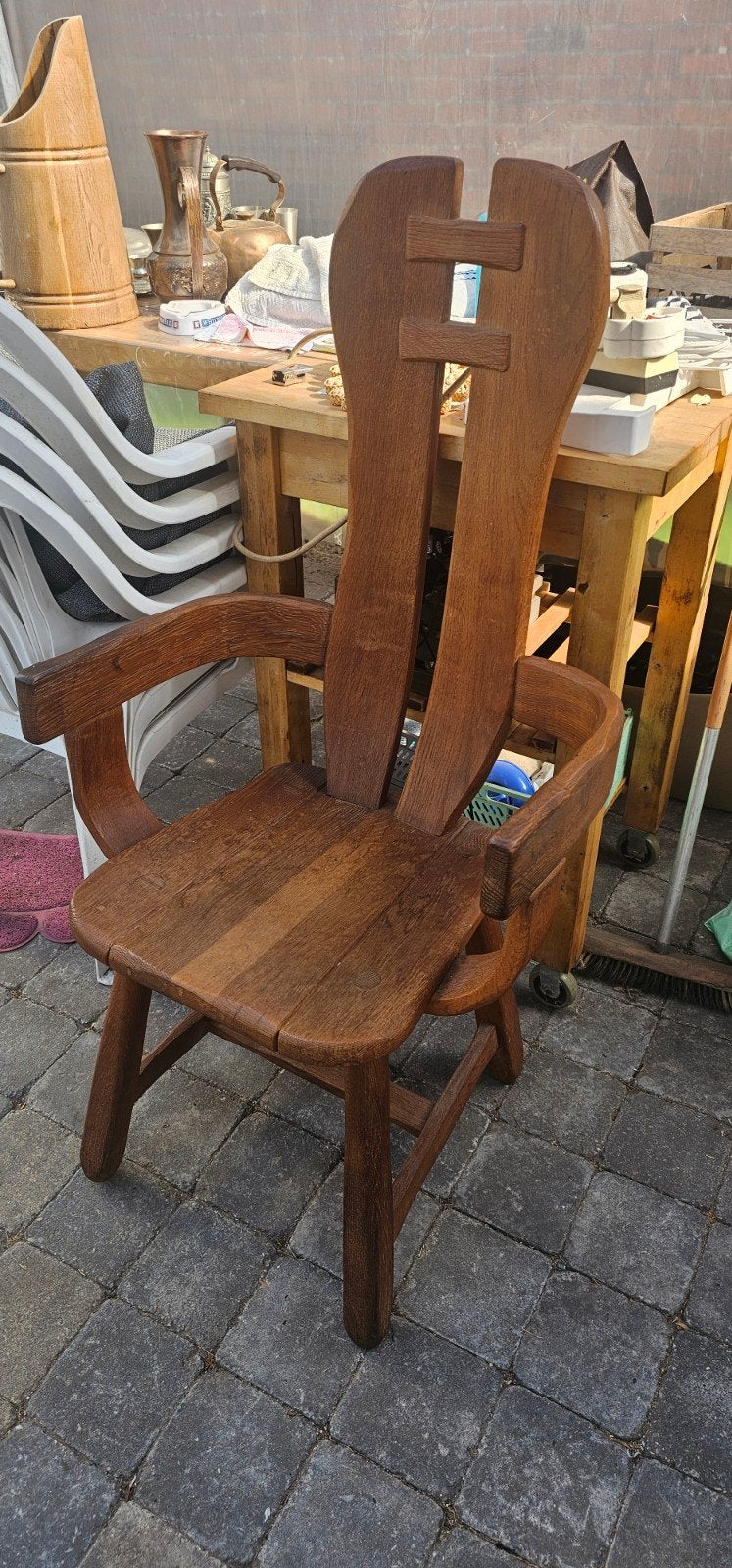 Massief eikenhouten armstoel – vintage / rustiek, Ophalen