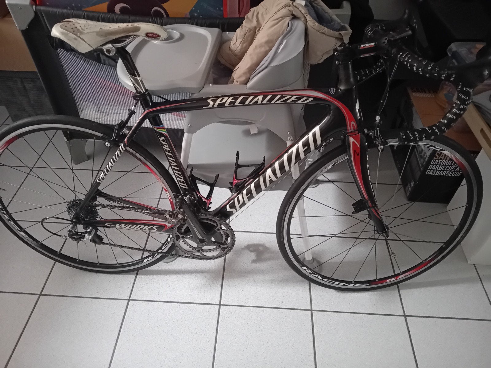 racefiets met toebehoren, Gebruikt, Carbon, 10 tot 15 versnellingen, Overige maten