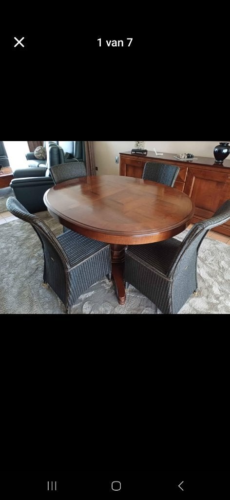 Kerselaar houten eetkamerset, Enlèvement, Comme neuf, Kerselaren meubels: Modern-Klassiek; stoelen: subtiel koloniaal