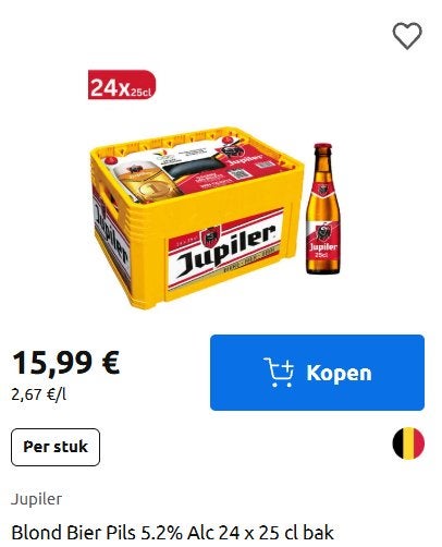 bak bierJupiler 24x25cl vervaldatum 04/27 (+4.5€ leeggoed), Verzamelen, Ophalen, Nieuw