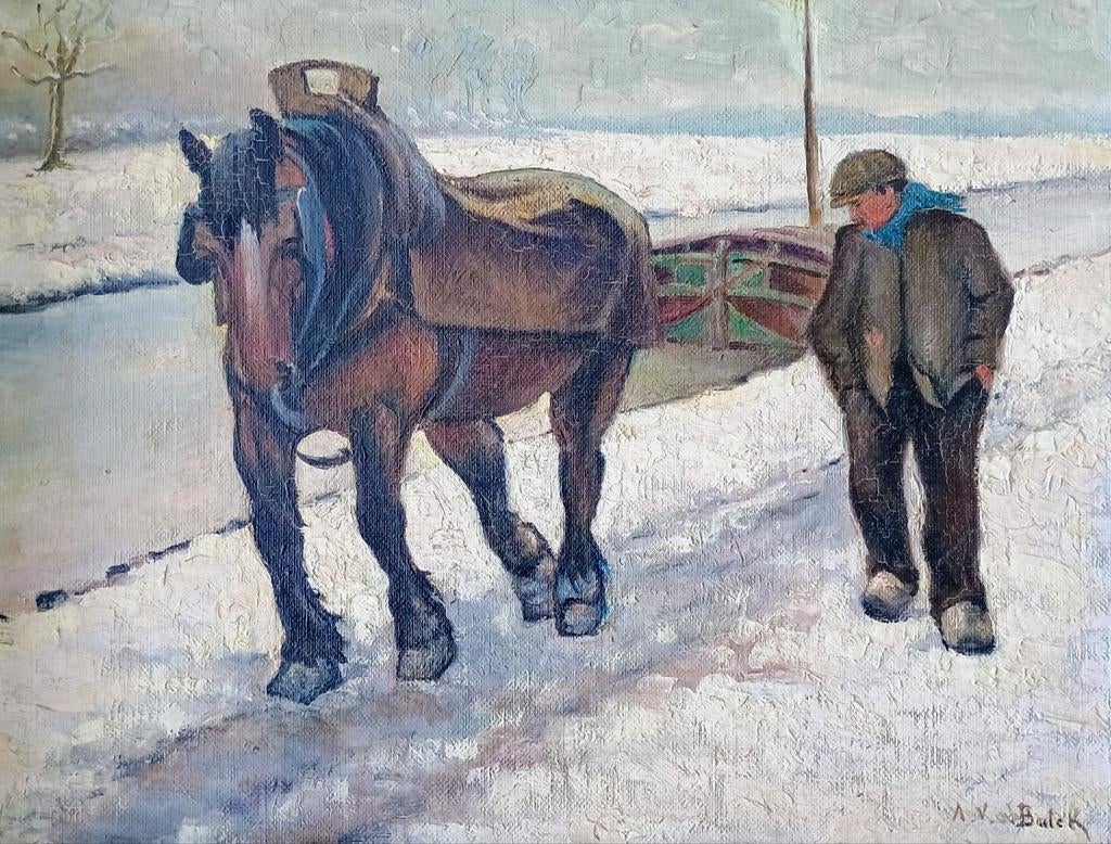 Paysage hivernal avec un chasseur de navires, un cheval de t, Enlèvement ou Envoi