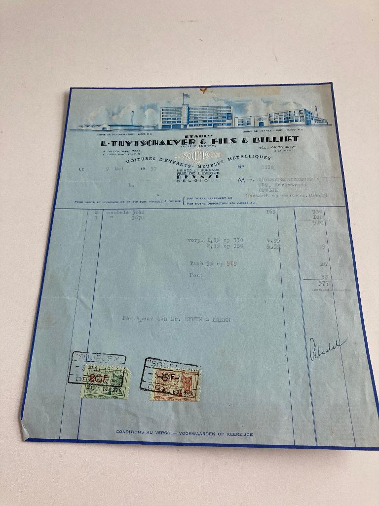 Oude factuur TUYTSCHAEVER Deinze (Souplex ) 1957, Verzenden, Gebruikt, Overige typen
