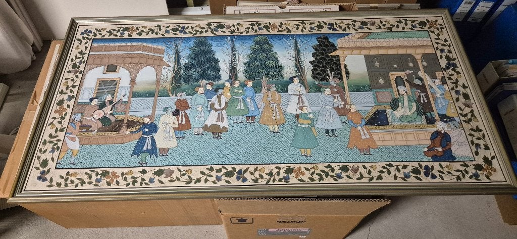 indisch tafereel, zijde...110cm op 60cm., Antiquités & Art, Art | Art non-occidental, Enlèvement, Verre