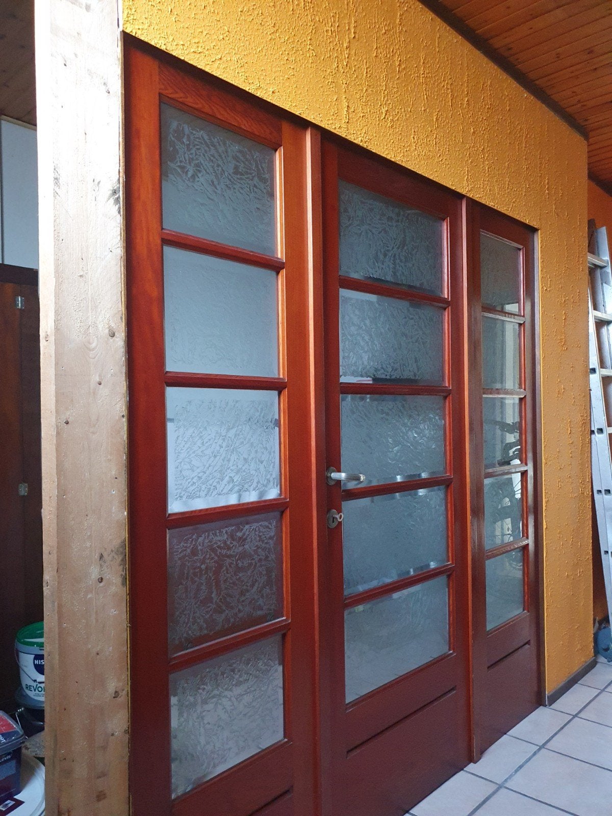 Binnendeur hout en glas met zijpanelen, Doe-het-zelf en Bouw, Ophalen, Gebruikt, 120 cm of meer, Binnendeur