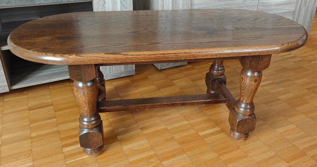 Klassieke salontafel - massieve eik, Ophalen, Gebruikt, 100 tot 150 cm, 50 tot 75 cm