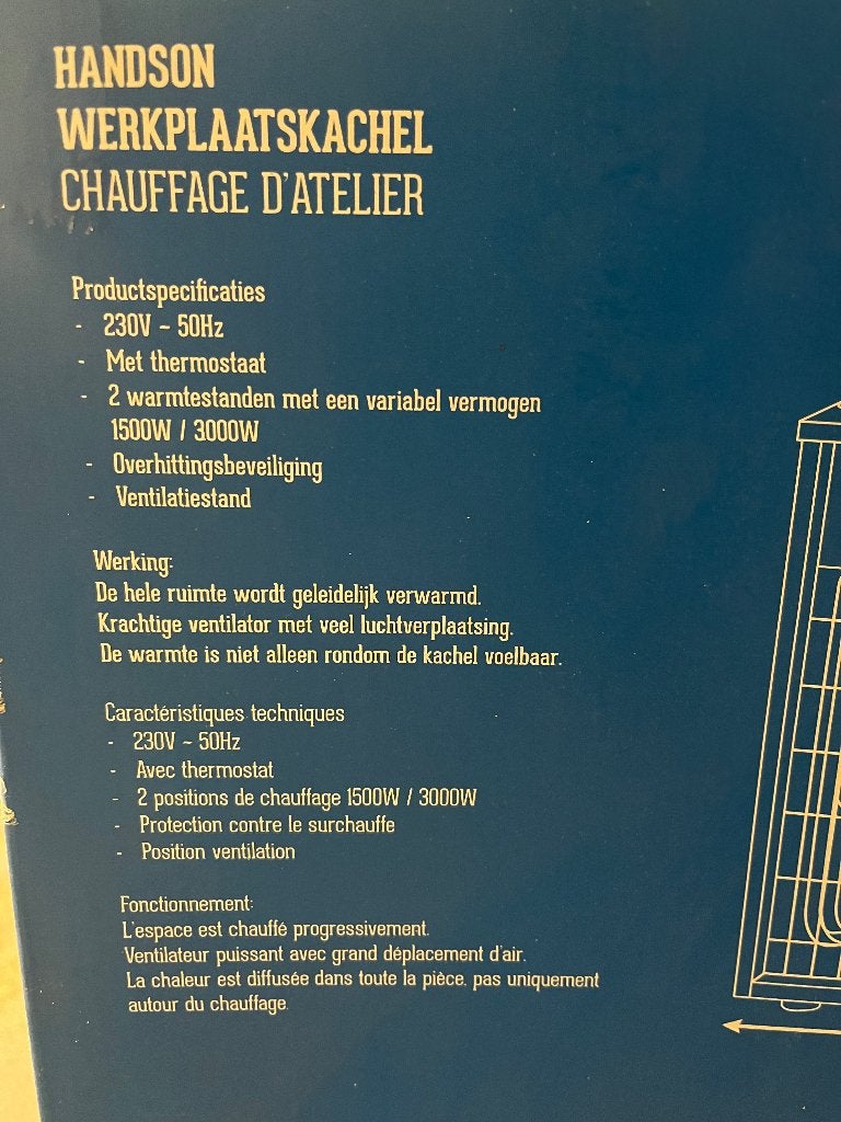 CHAUFFAGE D’ATELIER HANDSON – 3000W, Enlèvement, Comme neuf