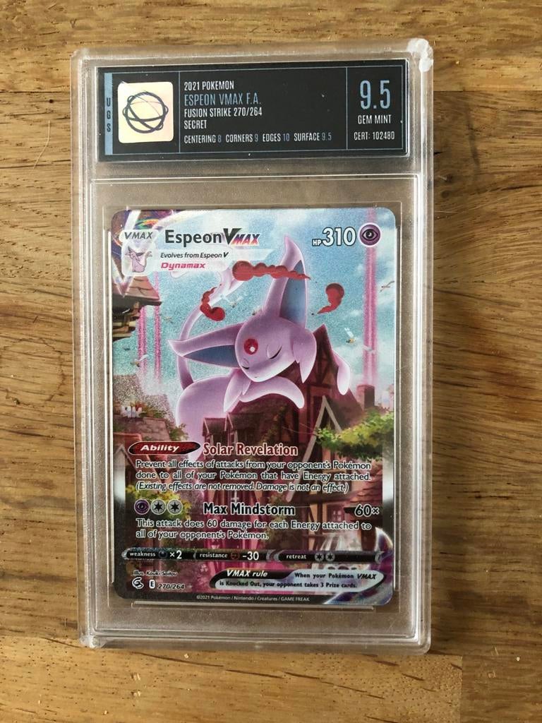 Pokémon kaart  Espeon Vmax  270/264  Graded 9,5, Hobby en Vrije tijd, Ophalen of Verzenden, Nieuw, Losse kaart, Foil